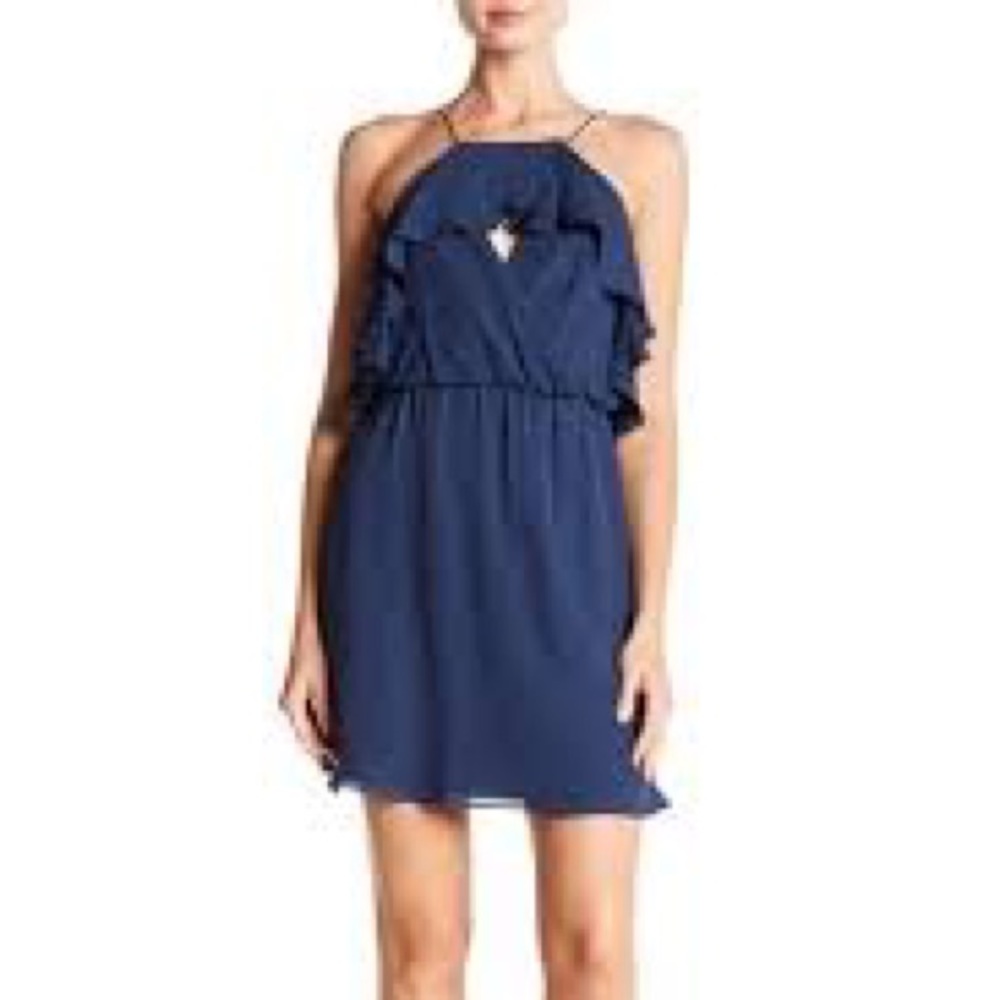 NWT! Haute Hippie BLSD Blue Ruffle Cocktail Dress - 4